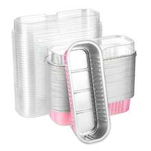 50 piezas moldes de aluminio desechables con tapas de 6.8 Oz 6.5 X 2.6 X 2 pulgadas para hornear 3SDH - Rosa Roja - Ver 1