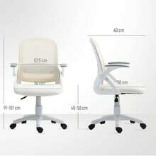 HOMCOM Office Chair With Flip-Up Armrests And Lumbar Support, White | Ergonomic Desk Chair, Height-Adjustable Swivel Chair With Tilt Function, Mesh Back, Computer Chair - White - View 3
