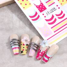 2pcs-Cute Pink Yellow Blue French Tip Nail Stickers, Polka Dot Striped Curved Edge Nail Decals, Sweet Y2K Self-Adhesive Nail Art Stickers For Women Girls DIY Manicure Decorations - Multicolor - View 5