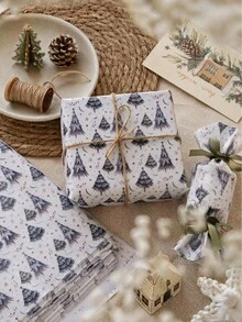 5/15/25/35 Sheets Ink Gray Christmas Tree Pattern Tissue Paper, Suitable For DIY Crafts, Party Gifts, Christmas, Bouquet Wrapping, Clothing Packaging And Birthday Gift Decoration - Ink Wash Gray Christmas Tree - View 4