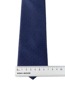 ZLQ&GOU 1 PC Navy Blue Men's Polyester Tie With Geometric Dark Pattern Design, 7cm Wide Jacquard Necktie, Business Casual Neck Accessory - Navy Blue - View 5