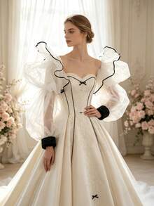 White Detachable Puff Mesh Sleeve Cuffs, Strapless Wedding Dress Accessory, Vintage Photography Gown Fluffy Tulle Sleeves - Multicolor - View 2
