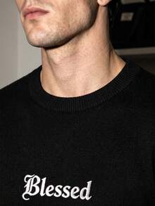 ALTZTAR Men's Embroidered Solid Color Crew Neck Long Sleeve Sweater - Black - View 4