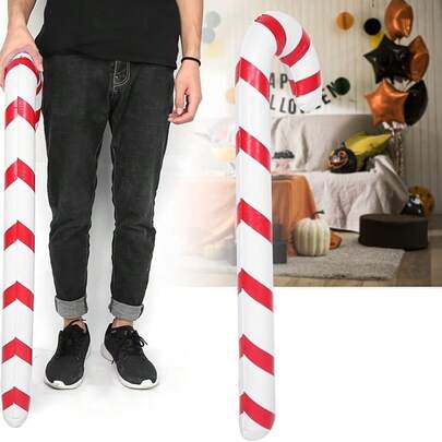 2/4pcs Inflatable Christmas Candy Cane Decoration, Red & White Striped Giant Candy Cane Inflatable Prop, Christmas Tree Scene Decor, New Year Indoor/Outdoor Party Photo Backdrop, Holiday Atmosphere Decor Prop Gift, Outdoor Decoration Supplies