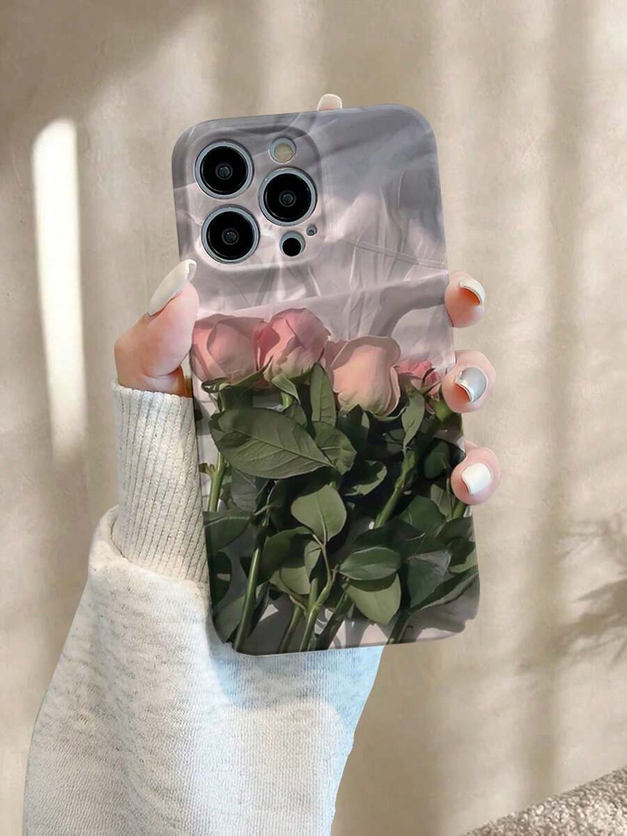 PinkRose Bouquet Film-Style Hard Phone Case With Precision-Cut Holes, Four-Corner Anti-Drop Camera Enhanced Protection, Prevent Wear And Tear, Comfortable Feel, Protective Buttons, Breathable Heat Dissipation, Dustproof, For Men And Women For Phone 11/12/13/14/15/16 Plus Promax Pro Series. - White - View 1