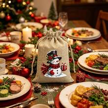 5 buah Tas Kado Natal dari Goni, Tas Serut yang Dapat Digunakan Kembali, Desain Tema Natal Acak, Cocok untuk Souvenir Pesta Natal, Hadiah Ulang Tahun, Dekorasi Pohon Natal - beraneka warna - View 2