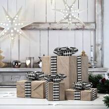 2 Rolls Black & White Argyle Pattern Ribbon, 2.5inch/6.3cm Wide Wired Edge Ribbon, 6m Total Length, Classic Checkerboard Style, Suitable For Christmas Gift Wrapping, Halloween Decoration, DIY Bow Making, Wedding Floral Arrangement And DIY Crafts - Diamond Pattern - View 5