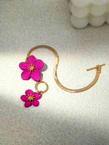 1pc Women's Fashion Floral Pendant Anklet, Gold Metal Snake Chain Foot Jewelry Suitable For Beach, Party, Daily Wear - Hot Pink - View 3