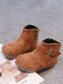 Vintage Buckle Kids' Ankle Boots, Girls' Autumn/Winter Side Zipper Casual Boots - Brown - View 4