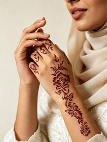 4pcs Exotic Floral Totem Print Temporary Tattoo Stickers, Covers Palm + Forearm, Neat Lines, Vintage Floral Style, Reusable Multiple Times, For Party And Styling - Black - View 3