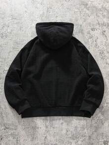 Striville American Minimalist Waffle Knit Sweatshirt Black Loose Fit Versatile Casual Pullover Sweatshirt For Men - Black - View 3