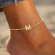 1pc Simple Classic Initial Gold Color Stainless Steel Bead Chain Anklets For Women - Yellow Gold - View 1