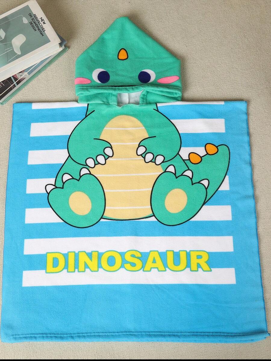 Children's Striped Dinosaur Design Hooded Bath Towel - Multicolor - View 1