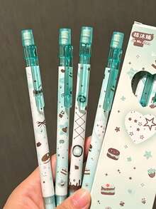 4pcs Chocolate Mint Cake Automatic Pencil, Girly Style Student Pencil, Durable, 0.5mm Lead - Chocolate - View 5
