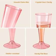 PUREDOVE Pink Champagne Flutes Plastic Wine Glasses Reusable, 25/50 Pack 4.5 Oz Mimosa Glasses For 2026 Engagement Wedding Birthday Back-To-School Party Supplies, Bulk Cocktail Toasting Cups - 粉色 - 查看 5