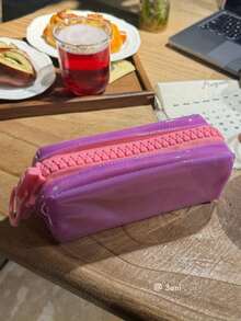 1pc Dopamine Color Jelly PVC Pencil Case, Large Zipper Transparent Pencil Pouch, Makeup Storage Bag - Multicolor - View 5