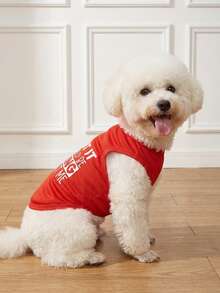 LUCKIE LABO 1pc English Slogan Pet Vest, Physical Flea Prevention, Reduces Shedding, Heat Insulation & Breathable, Suitable For Small And Large Dogs And Cats, Indoor And Outdoor - Red - View 7