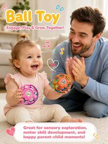 1pc Baby Soft Grip Ball Rattle, Early Education Sensory Toy With Bell, Develops Motor Skills, Easy To Grip Montessori Toy, Holiday/Birthday Gift - Multicolor - View 9