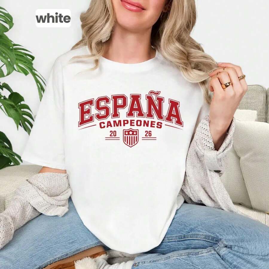 Camiseta de España Campeona de la Copa de Fútbol 2026, Jersey de España, Campeones es de Fútbol 2026 - Blanco - Ver 1