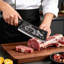 Faca Cozinha Chef Afiada, Cortar Carne Açougueiro Praticidade Na Cozinha Com Bainha - Preto - Visão 2