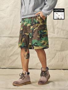 Men's Casual Cargo Camo Denim Shorts, Street Fashion Style - Multicolor - View 1