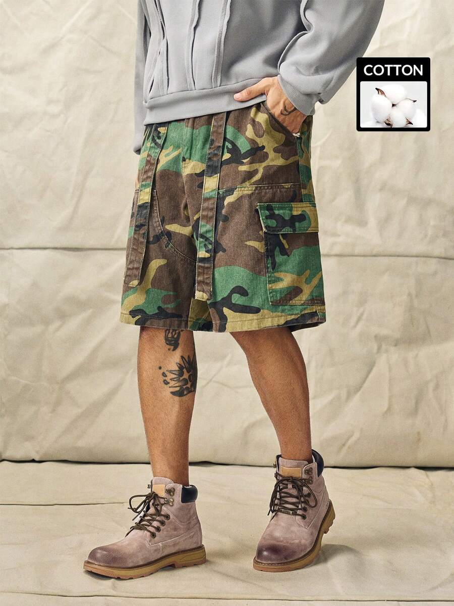 Men's Casual Cargo Camo Denim Shorts, Street Fashion Style - Multicolor - View 1