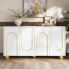 White Sideboard With Gold Accents – Dining Room Storage Cabinet - White - View 8
