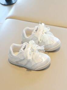 1 Pair Lace Bow Decor Children's Sneakers, Comfortable Fashionable Baby Sports Shoes, Spring/Autumn New Girls' Training Shoes - Beige - View 4
