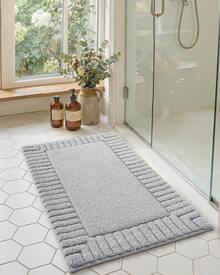 DEXI Tapete para Baño 40 x 60 cm, Alfombra de Baño Antiderrapante, Tapetes de Baño Supersuave y Absorbente, Lavable a Máquina, Blanco - Gris Claro - Ver 4