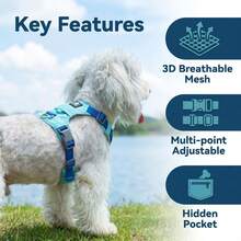 DomKim Lightweight Breathable Dog Harness Vest With Airtag/GPS Pocket, No-Pull 3D Honeycomb Mesh Padded Pet Vest, Reflective Adjustable All-Weather Step-In Walking Harness For Small Medium Large Dogs - Cadet Blue - View 5