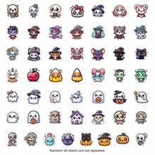 50pcs Cartoon Halloween Stickers, Holiday Graffiti Stickers, Halloween Party Decoration, Halloween Decor, Vinyl Waterproof Stickers For Water Bottles, Computers, Laptops, Phones, Luggage, Notebooks, Refrigerators - Multicolor - View 4