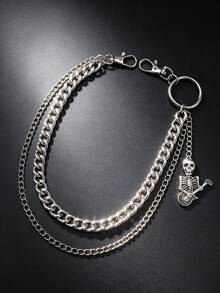 1 sợi xích quần/xích ví kim loại khung xương guitar 2 lớp, phong cách punk hip hop cho quần jean, phù hợp với thời trang đường phố, tiệc tùng và Halloween - Bạc - Xem 4