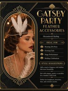 1pc 1920s Flapper 3 White Feather Headband With Rhinestone & Pearl Dangle Pendant, Gatsby Women's Evening Party Headpiece - Rhinestones - View 3