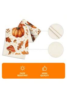 1 Pc Pumpkin Maple Leaf Mushroom Plaid Print Table Runner Farmhouse Autumn Style Polyester Rectangle Wrinkle Resistant Decorative Table Scarf Dining Home Thanksgiving Fall Daily Use - Burnt Orange - View 5