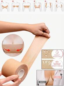 5cm*5m Breast Lift Tape, Invisible Waterproof Sweat-Proof, Skin-Friendly Self-Adhesive Chest Tape, Suitable For Backless Dresses, Weddings And Parties - Beige - View 1