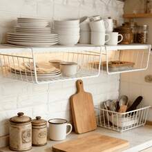 2pcs Under Cabinet Hanging Storage Rack With Multi-Layer Hooks And Reinforced Frame, Space-Saving Organizer For Plates, Cups, Kitchen Utensils, Pantry, Dual-Use Cabinet And Desktop Organizer - Multicolor - View 8