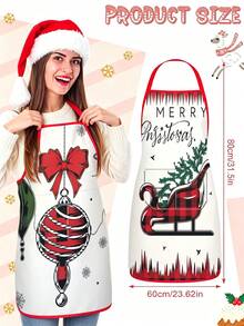 4pcs Christmas Buffalo Plaid Pattern Apron Set, Red Black Check Truck Reindeer Sleigh Print Kitchen Cooking Baking Aprons For Holiday Party Home Decoration - Multicolor - View 3
