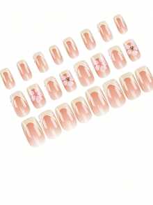 24 piezas de uñas postizas de punta cuadrada mediana, set de arte de uñas de gel acrílico con diseño de pétalo francés amarillo de verano y gota de agua, punta cuadrada de aleación, suministros de arte de uñas (incluye 1 pieza de pegamento de gelatina y 1 pieza de lima de uñas), adecuado para el uso diario de las mujeres - Multicolor - Ver 3