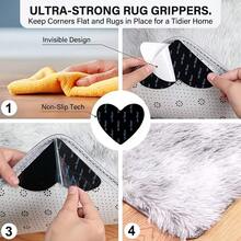 4/8/12pcs Rug Grippers Non Slip For Area Rugs, Strong Adhesive Corner Grips Prevent Rug Sliding And Curling, Reusable Washable Carpet Tape For Hardwood Floors, Tile Floors, Pet Friendly And Robot Vacuum - Black - View 5