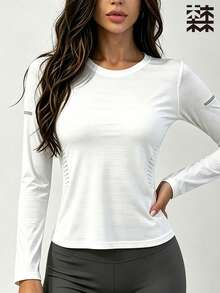 mulinsen Women's Slim Fit Quick-Dry Sports T-Shirt, Round Neck Dotted Print Fitness Running Short Sleeve Top - White - View 3
