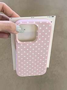 1pc Pink Minimalist White Polka Dot Artistic Pattern Matte Textured Full Coverage Shockproof TPU Fashionable Phone Case Compatible With IPhone 17, 16, 15, 14, 13, 12, 11 Pro Max/Plus/XR/7/8 Office Gift - Multicolor - View 2