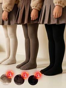 [Autumn/Winter] 1/3 Pairs Girls/Children/Baby Tights, Khaki/Light Brown/Black, Warm Lining Fine Stripe Design, Minimalist Versatile Fashion Skin-Friendly Soft Breathable, Cold-Proof Warm Hip Protection, Suitable For Back To School/Travel/Holiday Gifts/Outdoor Activities, Multiple Combinations Available - Multicolor - View 18