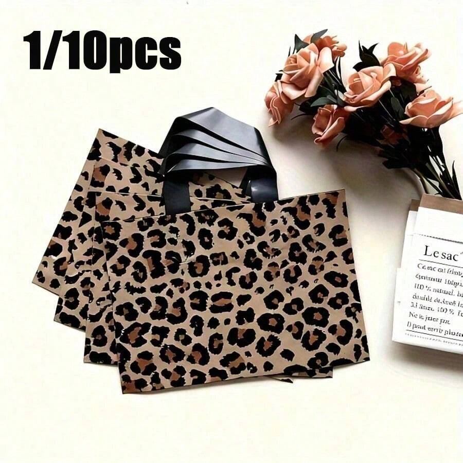 1/10-Pack Vintage Leopard Print Gift Bags Handbags - High-Quality With Handles, Foldable And Reusable Design, Premium Leopard Print, Suitable For Retail Stores, Events, Large Capacity Storage, Gift Wrapping, Minimalist Elegant Design - Multicolor - View 1