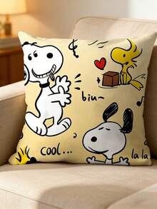 Snoopy Graffiti Print Throw Pillow Cover, Hand-Drawn Style Square Decorative Cushion Case, Soft Fabric Sofa Backrest Pillow, Home & Car Decor, Collectible Gift For Cartoon Fans - Multicolor - View 9