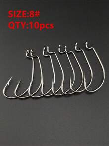10pcs/Box Reinforced Crankbait Hooks Wide Gap Lure Hooks For Bass, Mandarin Fish, Saltwater Fishing, Texas Rig Soft Bait Worm Hooks Fishing Accessories - Black and White - View 13