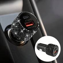 1件裝雙USB車用充電器，亮面手工水鑽水晶鑽石人造車飾，5V快充適配器，通用Android/手機，適合男女的完美節日/生日禮物 - 彩色 - 查看 68
