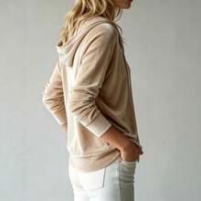 Women's Casual Front Button-Up Cardigan Jacket, Hooded Long Sleeve Design, Regular Sleeve Loose Fit Solid Color Top, Suitable For Daily Casual Wear, Travel, Campus, And Gatherings - Khaki - View 3