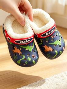 New Cartoon Dinosaur & Rabbit Decor House Slippers, Suitable For Boys & Girls Daily Home Wear, Soft & Warm Lining - Navy Blue - View 7