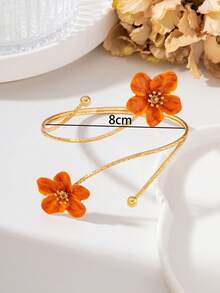 1pc Summer New Versatile Fashion Vacation Style Handmade Drip Oil Pink Enamel Plumeria Women's Arm Cuff - Orange - View 6