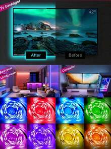 1 捲多規格 RGB LED 燈條 (16.4-98 英尺)，數據線按鈕直接控制，無遙控器，豐富色彩，適用於客廳、臥室 / 電視背景 / 辦公桌底部及更多場景，開齋節禮物，家居裝飾，派對氛圍布置首選！ - USB-三鍵控制器 - 查看 5